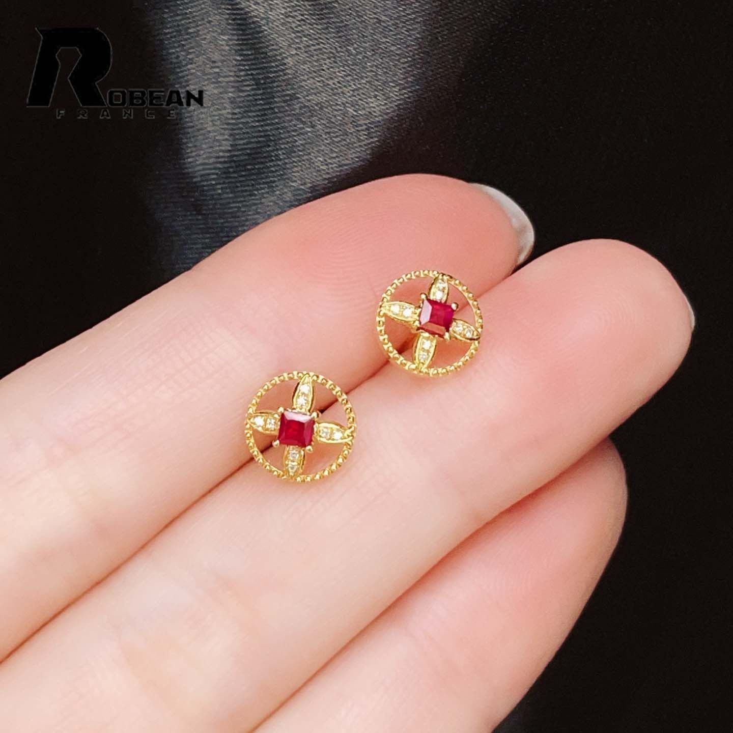上級 EU製 定価81万円 ROBEAN ルビー ピアス ダイヤモンド パワーストーン 勝利の石 天然石 華やか ギフト K 18 18金