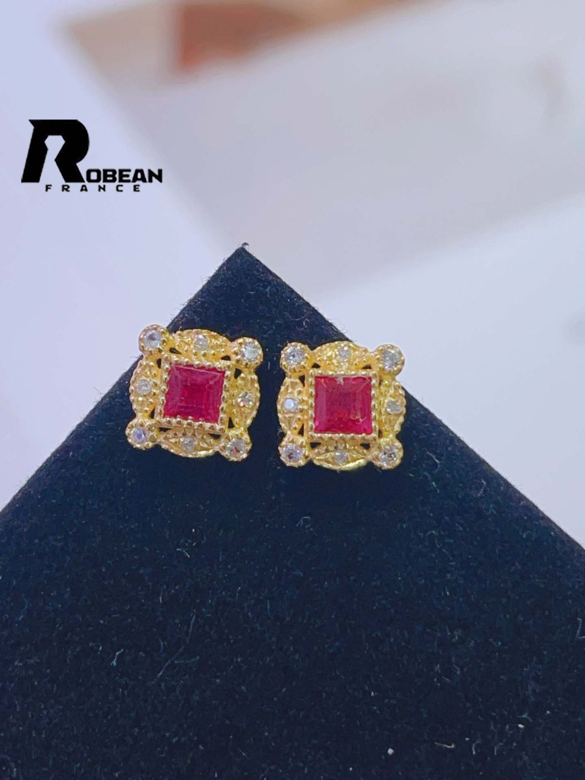 上品 EU製 定価90万円 ROBEAN ルビー ピアス ダイヤモンド ホワイトサファイア パワーストーン 勝利の石 天然石 K 18 18金