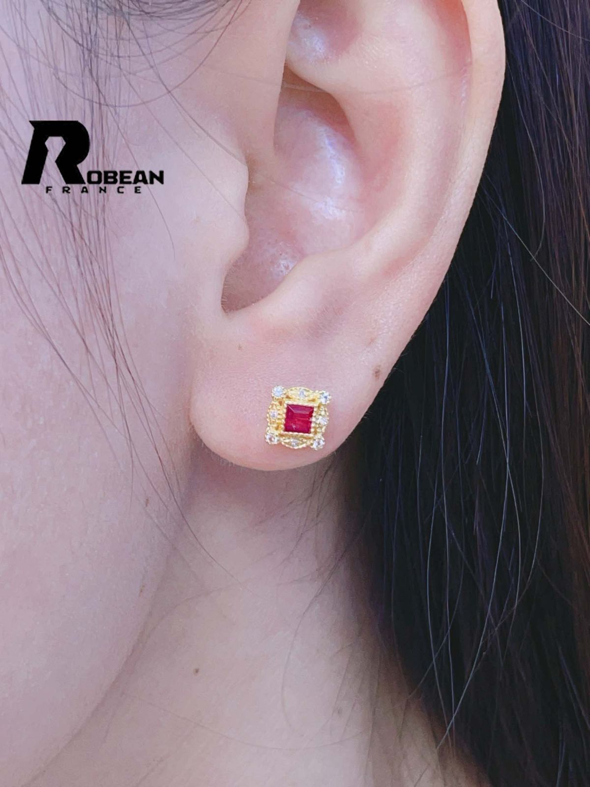 上品 EU製 定価90万円 ROBEAN ルビー ピアス ダイヤモンド ホワイトサファイア パワーストーン 勝利の石 天然石 K 18 18金
