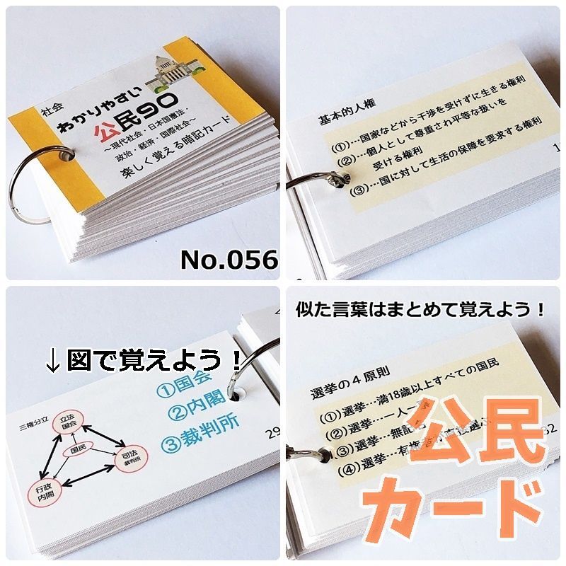○【084】中学受験対策 社会の地理、歴史、公民 暗記カードセット 中学
