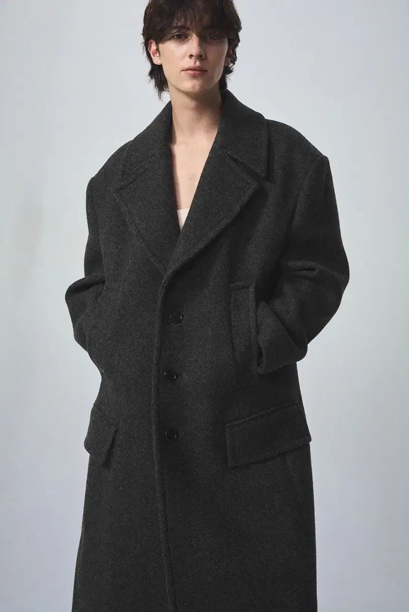 SYSTEM homme ウールブレンドメランジ ノッチドラペル ロングコート