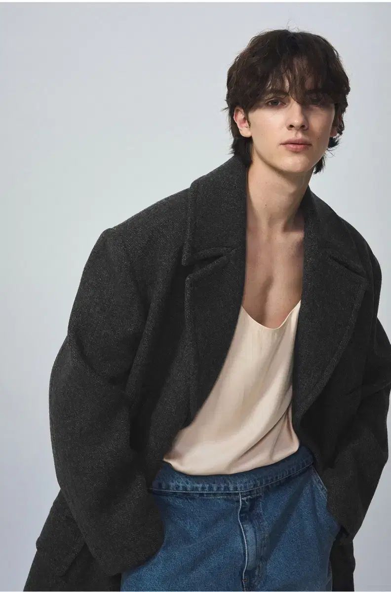 SYSTEM homme ウールブレンドメランジ ノッチドラペル ロングコート