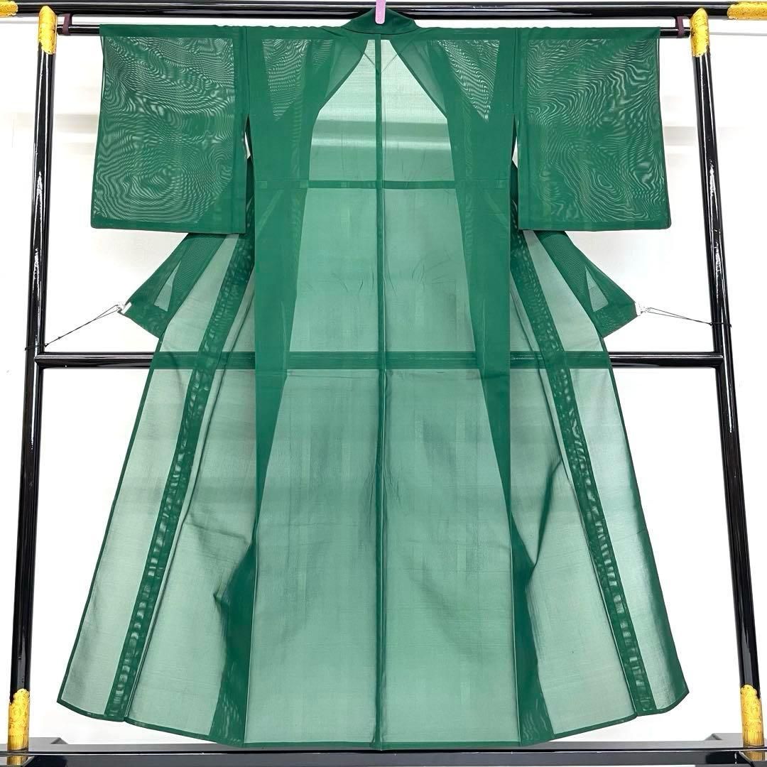 着物と帯 時流 SK 25756 s 正絹 夏着物 色無地 風通紗 縦縞 緑