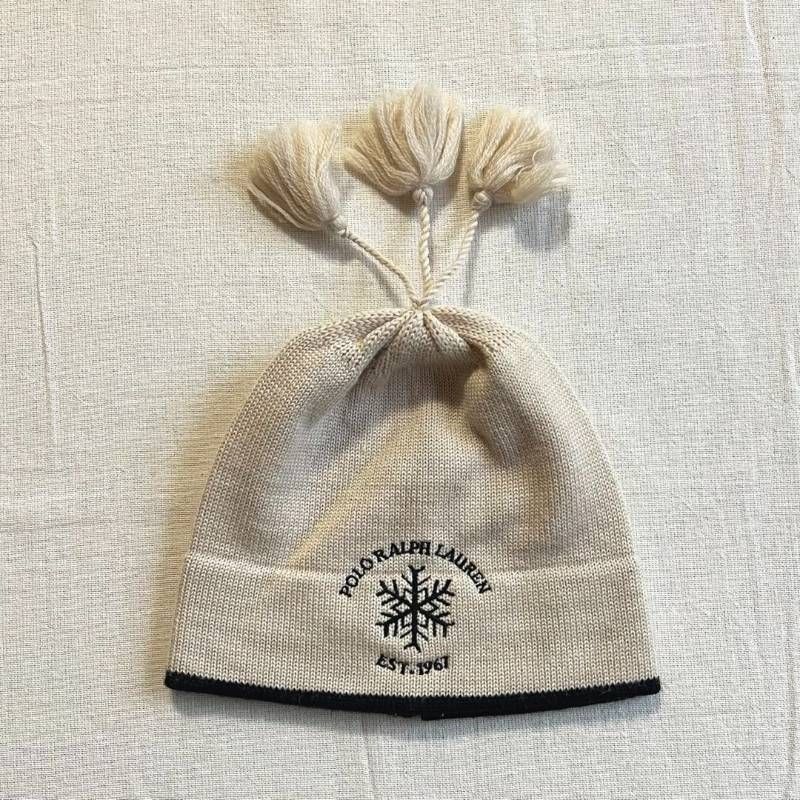 90 s Polo by Ralph Lauren ポロバイラルフローレン 雪結晶 アーチロゴ刺繍 バイ フリンジ ぽんぽん付ニット帽 ビーニー snowflake bicolor knit cap beanie Y 2 K C BOY