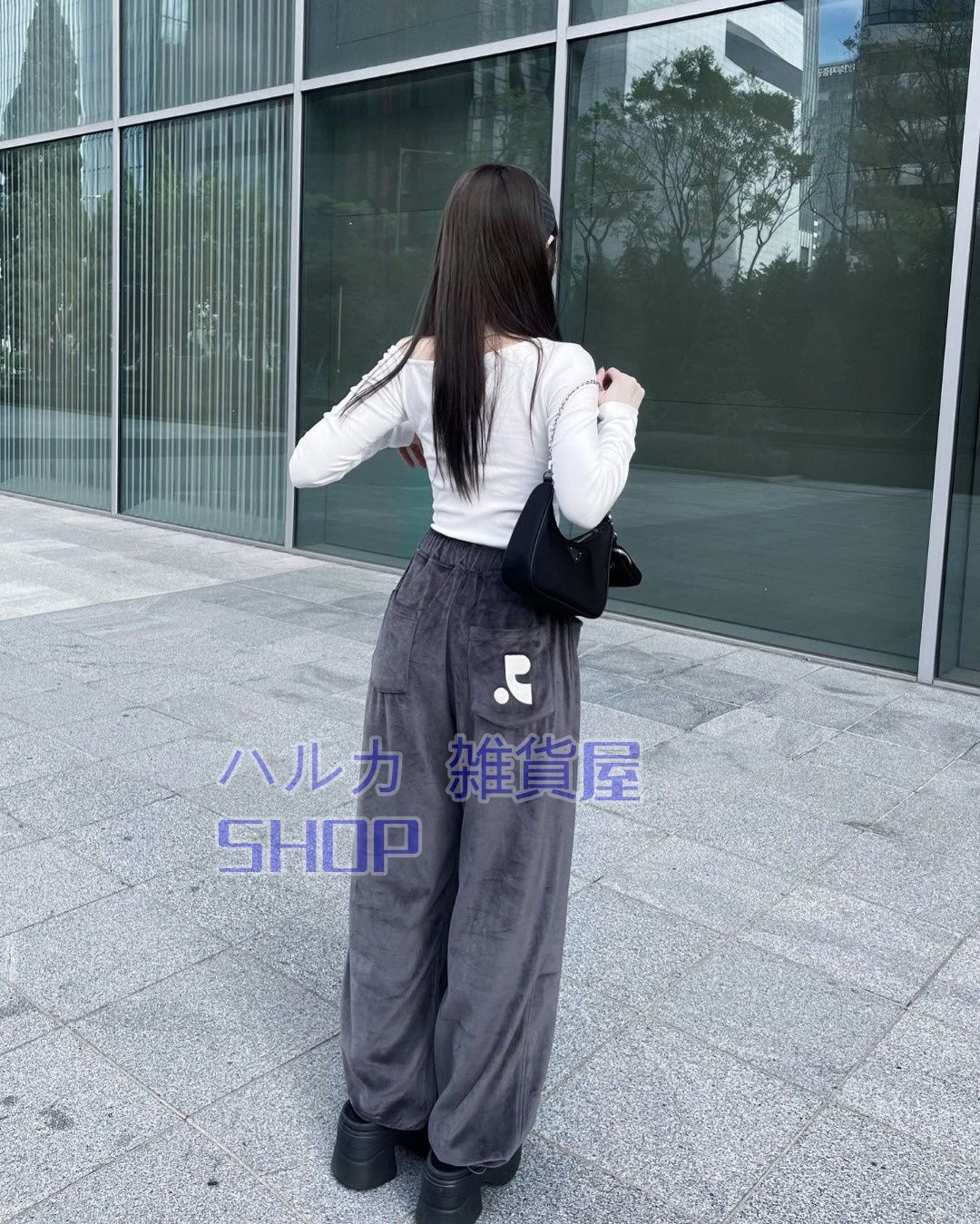 recreationカジュアルビロードゆったり着やせスウェットパンツストレートパンツ