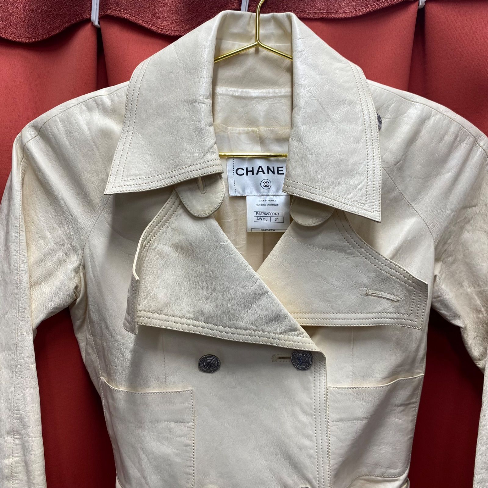 【希少】CHANEL ラムスキン レザージャケット ビーズ装飾 裏地シルク 超希少 CHANEL シャネル ラムスキン レザー ジャケット ライダース