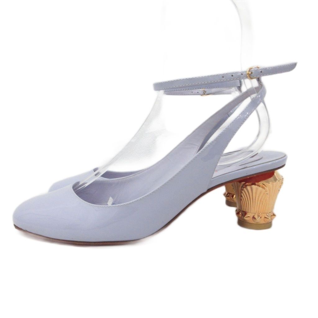 クリスチャンルブタン Christian louboutin 23 SS パンプス ラウンドトゥ チャンキーヒール ハイヒール スタッズ ビジュー 37 24 cm ライトパープル ゴールド