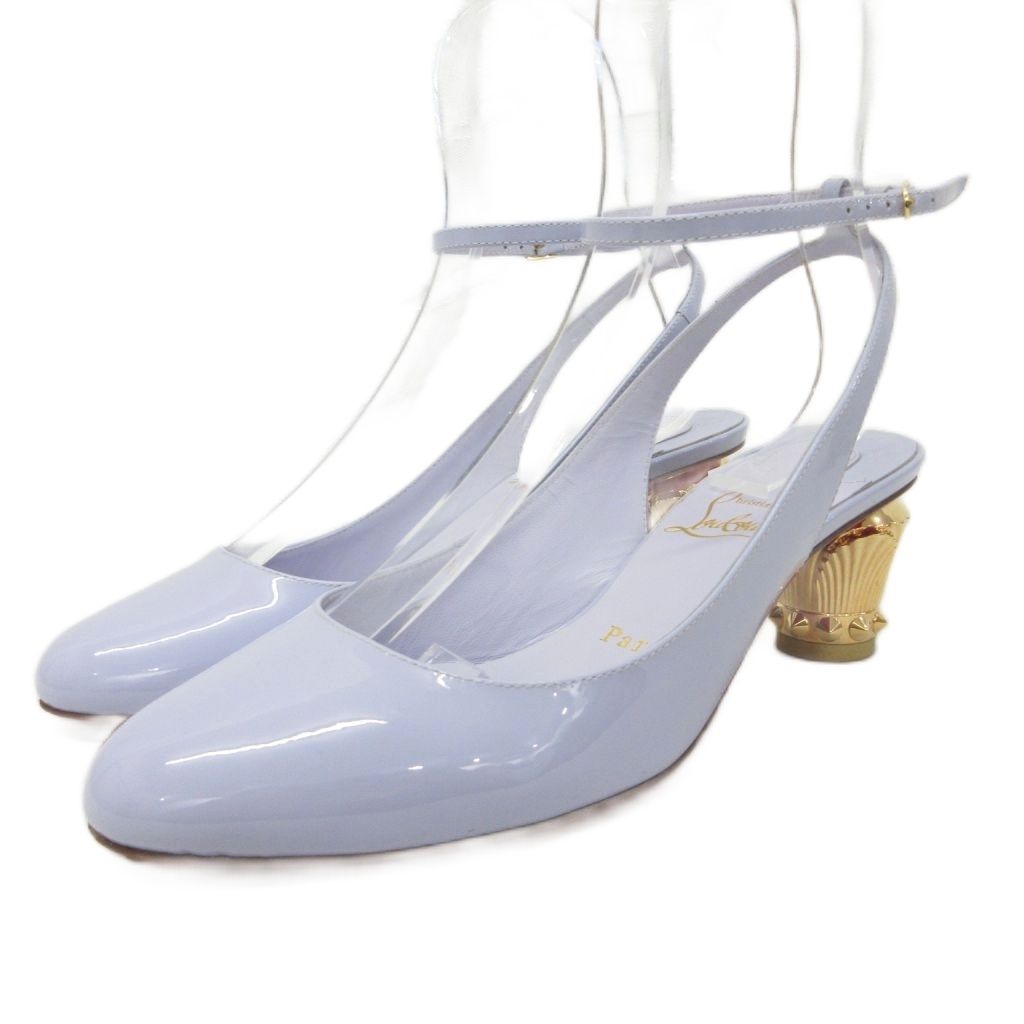 クリスチャンルブタン Christian louboutin 23 SS パンプス ラウンドトゥ チャンキーヒール ハイヒール スタッズ ビジュー 37 24 cm ライトパープル ゴールド