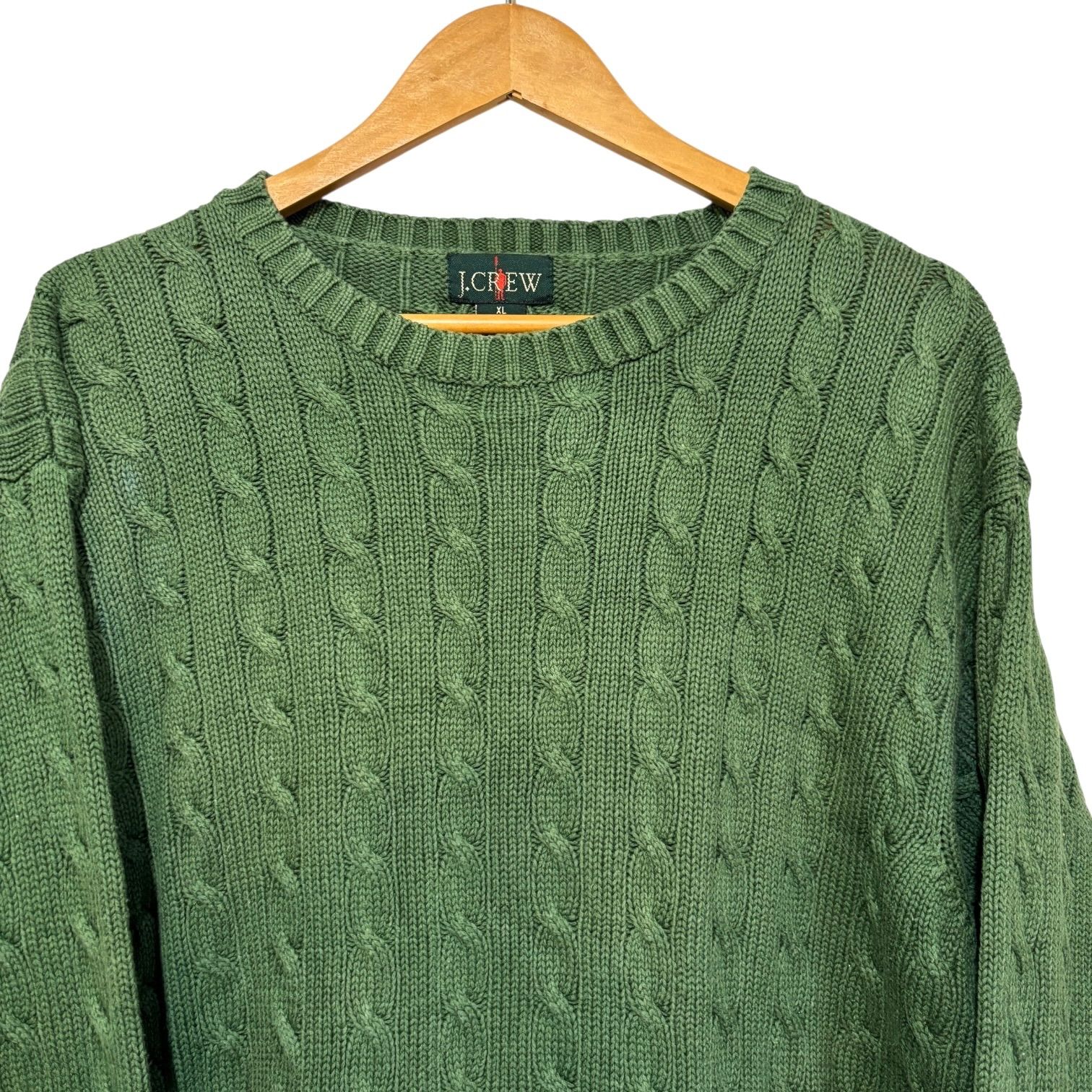 90s J.CREW 巨人タグ ケーブル ウール ニットセーター アイボリー L J.Crew - 90年代ビンテージ J.CREW 巨人タグ ローゲージニットの通販