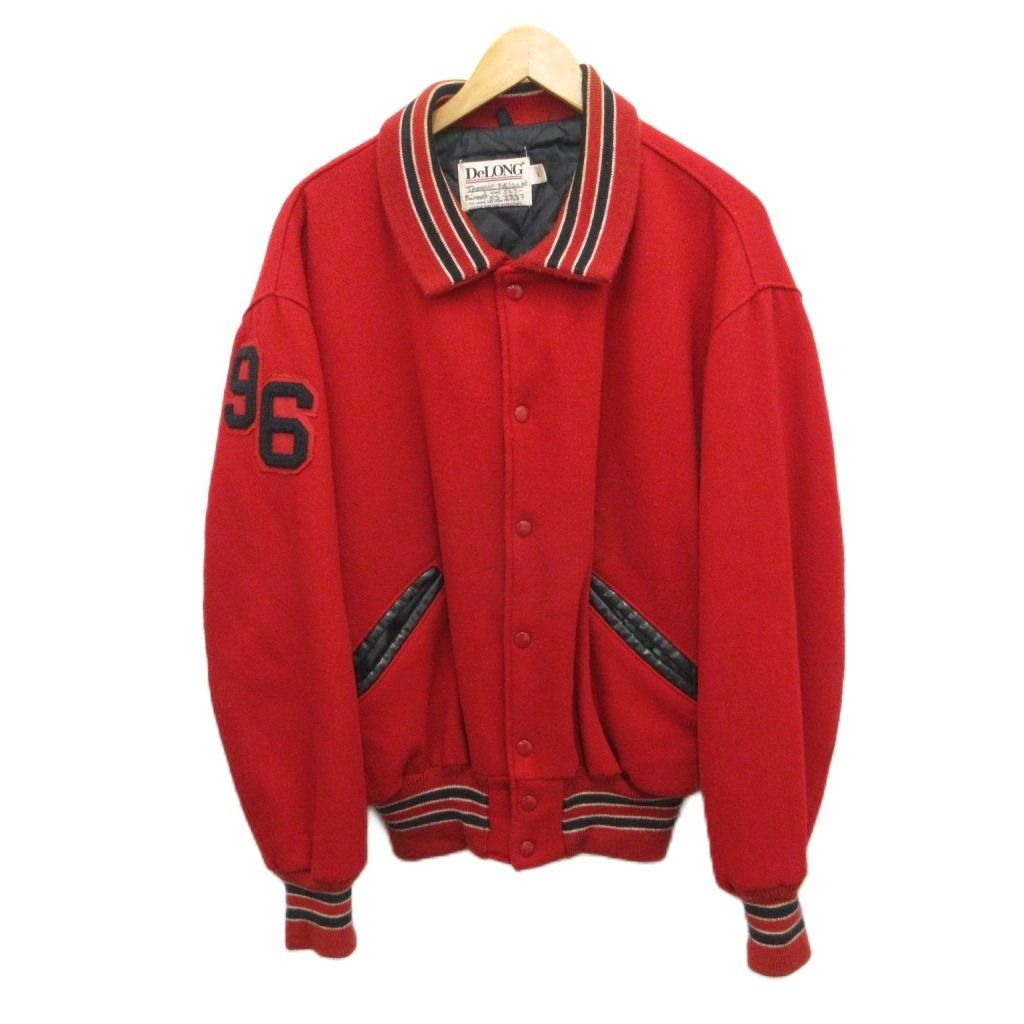 DeLONG デロング スタジャン ブルゾン ジャケット パッチ 刺繍 古着 赤