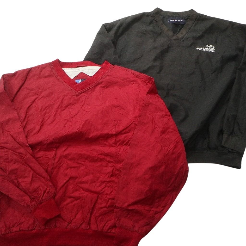 古着卸 まとめ売り プルオーバー ジャケット 8枚セット (メンズ L ) ワンポイント 英文字 Ｖネック ブラック 緑  古着 NC8598