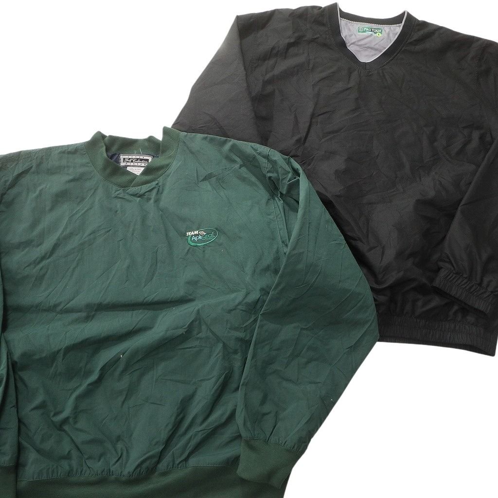 古着卸 まとめ売り プルオーバー ジャケット 8枚セット (メンズ L ) ワンポイント 英文字 Ｖネック ブラック 緑  古着 NC8598