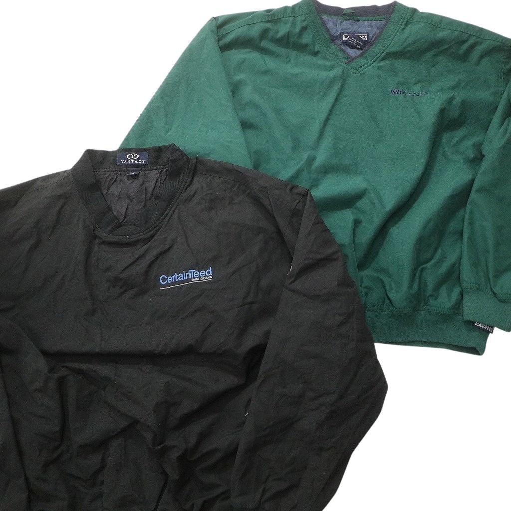 古着卸 まとめ売り プルオーバー ジャケット 8枚セット (メンズ L ) ワンポイント 英文字 Ｖネック ブラック 緑  古着 NC8598