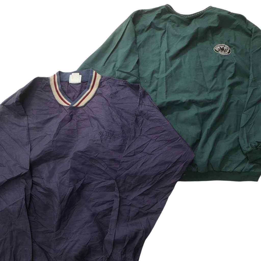 古着卸 まとめ売り プルオーバー ジャケット 8枚セット (メンズ L ) ワンポイント 英文字 Ｖネック ブラック 緑  古着 NC8598