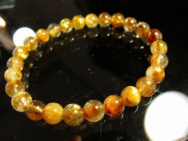 太 繁栄を呼ぶ 天然宝石 金ルチル ブレスレット7 5 mm Ｔa 705