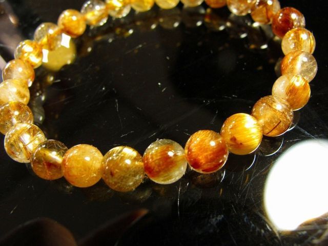 太 繁栄を呼ぶ 天然宝石 金ルチル ブレスレット7 5 mm Ｔa 705