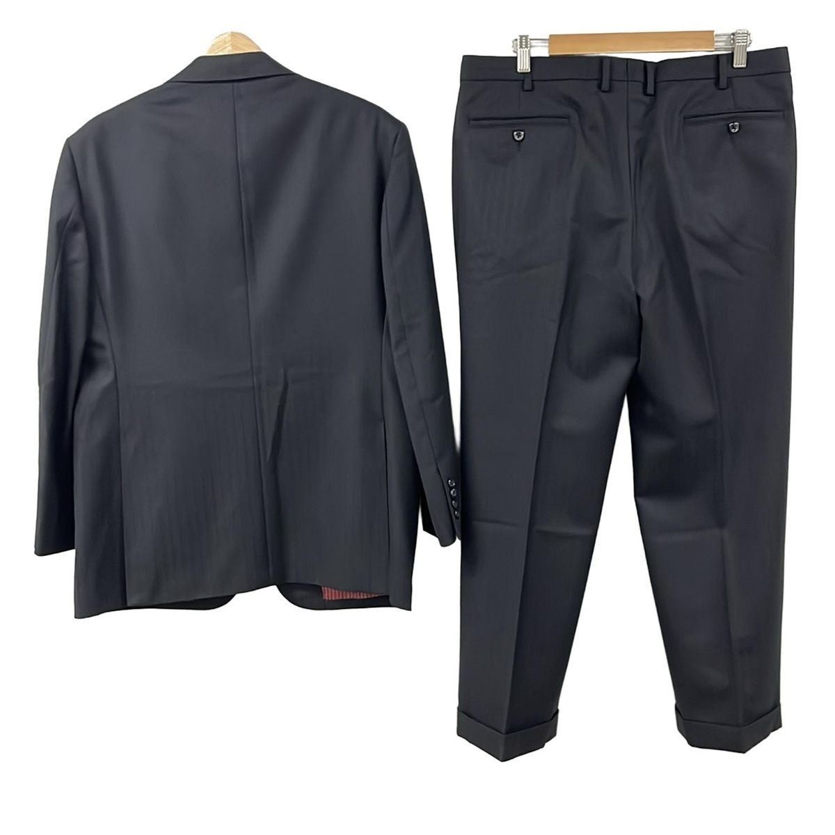 DORMEUIL ドーメル シングルスーツ メンズ 黒 ネーム刺繍 ストライプ