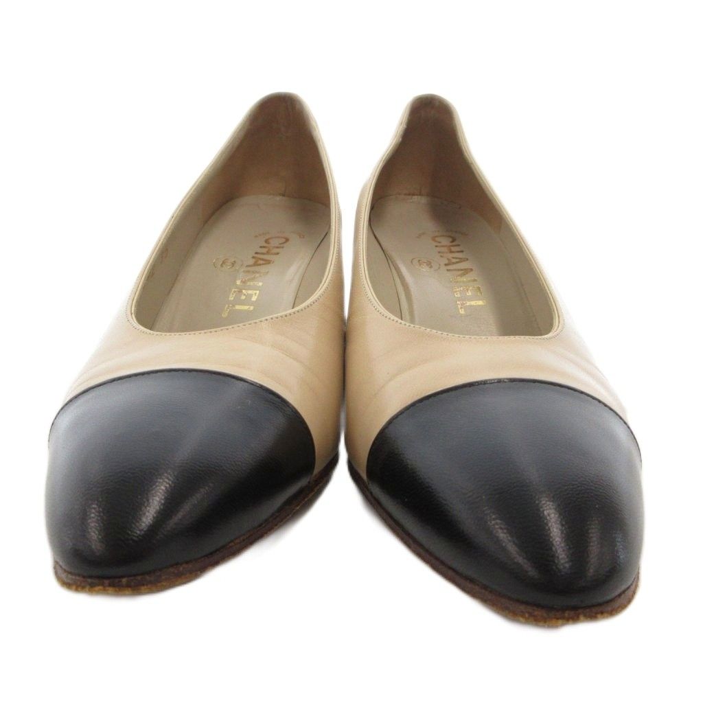 シャネル CHANEL バイカラーパンプス レザー ストレートチップ 35