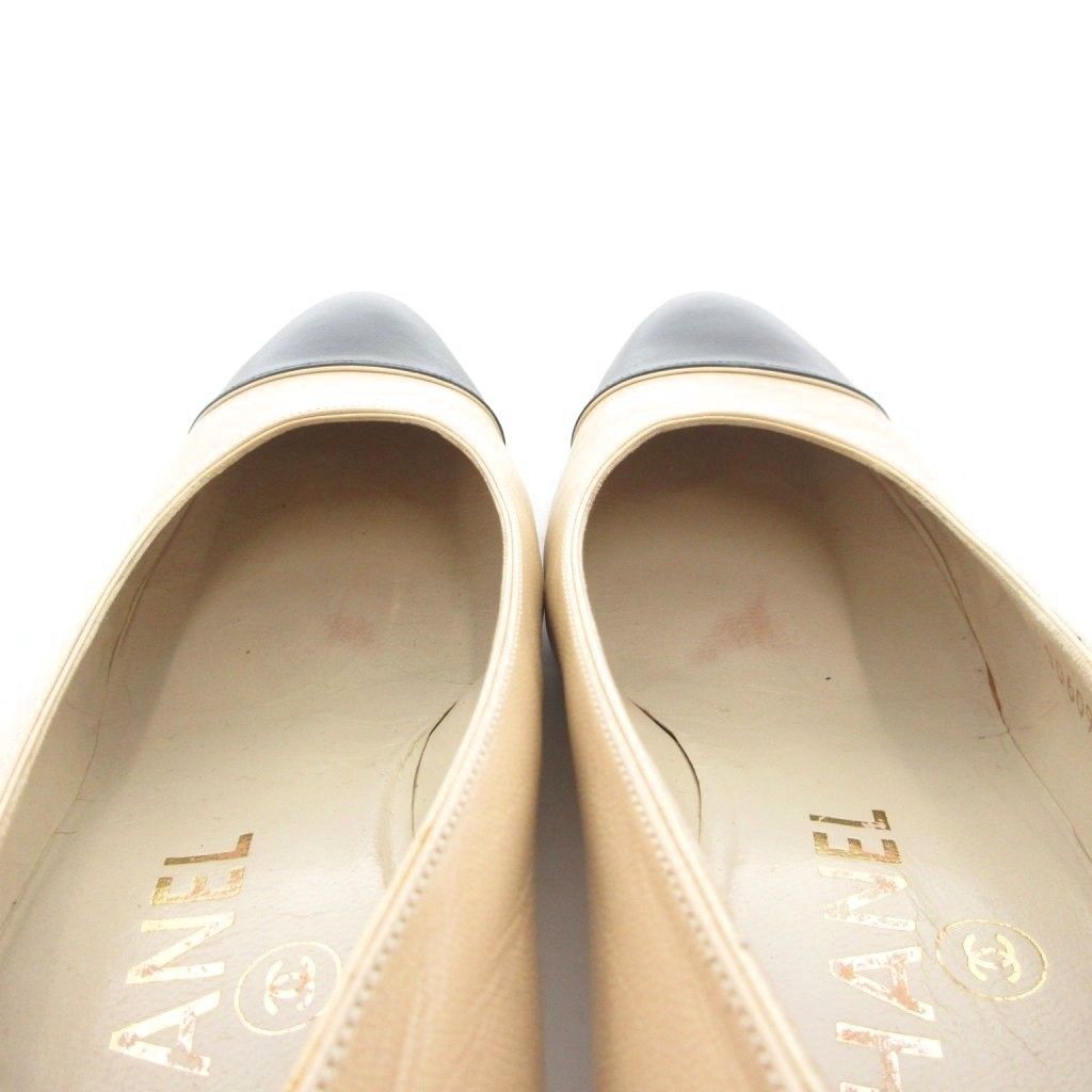 シャネル CHANEL バイカラーパンプス レザー ストレートチップ 35