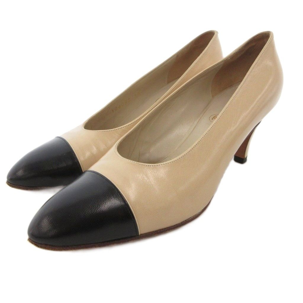 シャネル CHANEL バイカラーパンプス レザー ストレートチップ 35