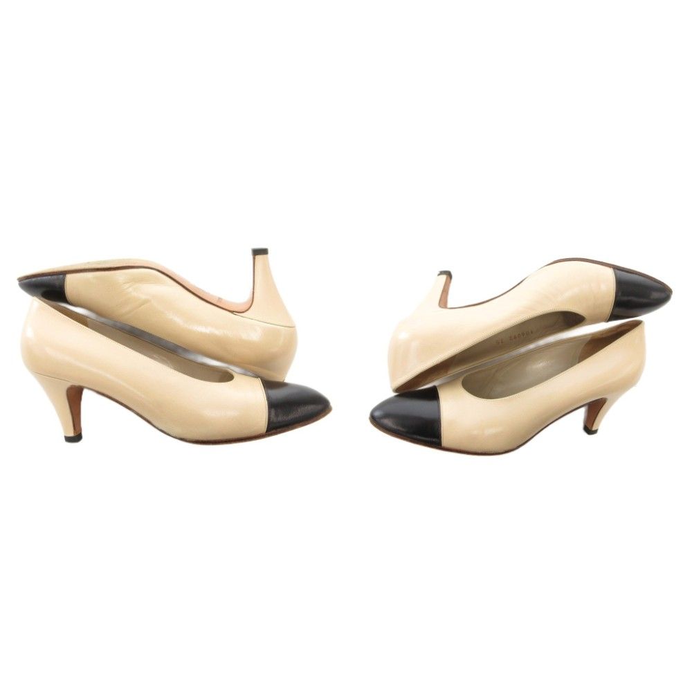 シャネル CHANEL バイカラーパンプス レザー ストレートチップ 35