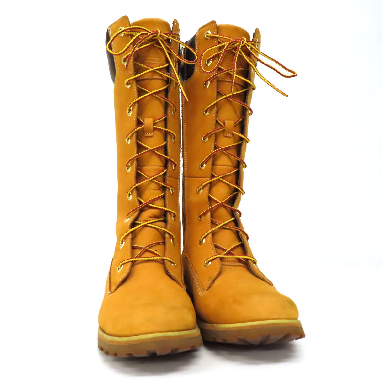 OD 25013 Timberland ティンバーランド レースアップ ロングブーツ イエローブーツ サイドジップ レザー キャメル 24.5 cm レディース Y 2 K