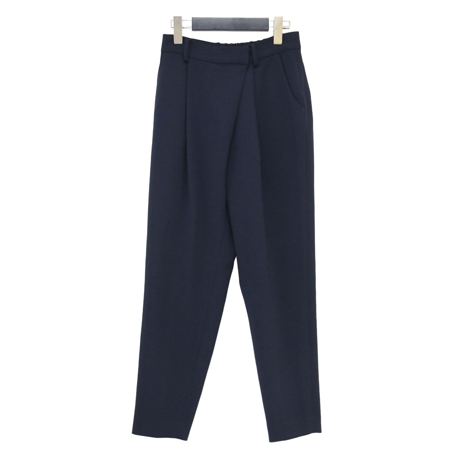 SOEJU ソージュ パンツ ネイビー 紺 サイズ S ラップ風 タックパンツ スラックス テーパード センタープレス ギャザー ボトムス ズボン レディース