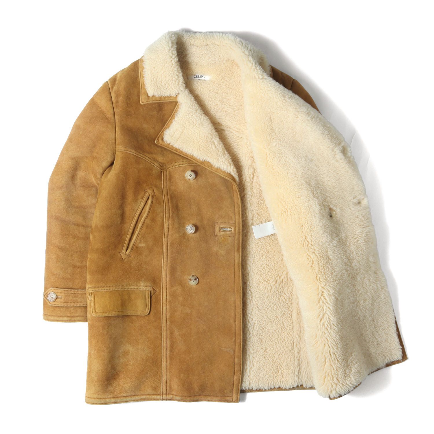 CELINE セリーヌ コート ベージュ サイズ:46 | 裏ボア ムートン レザー