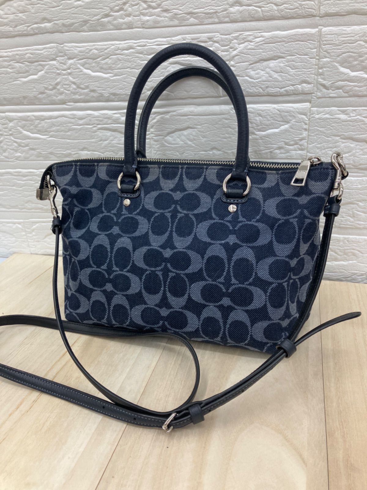 美品】COACH コーチ 2wayショルダーバッグ デニム ブルー キャンバス
