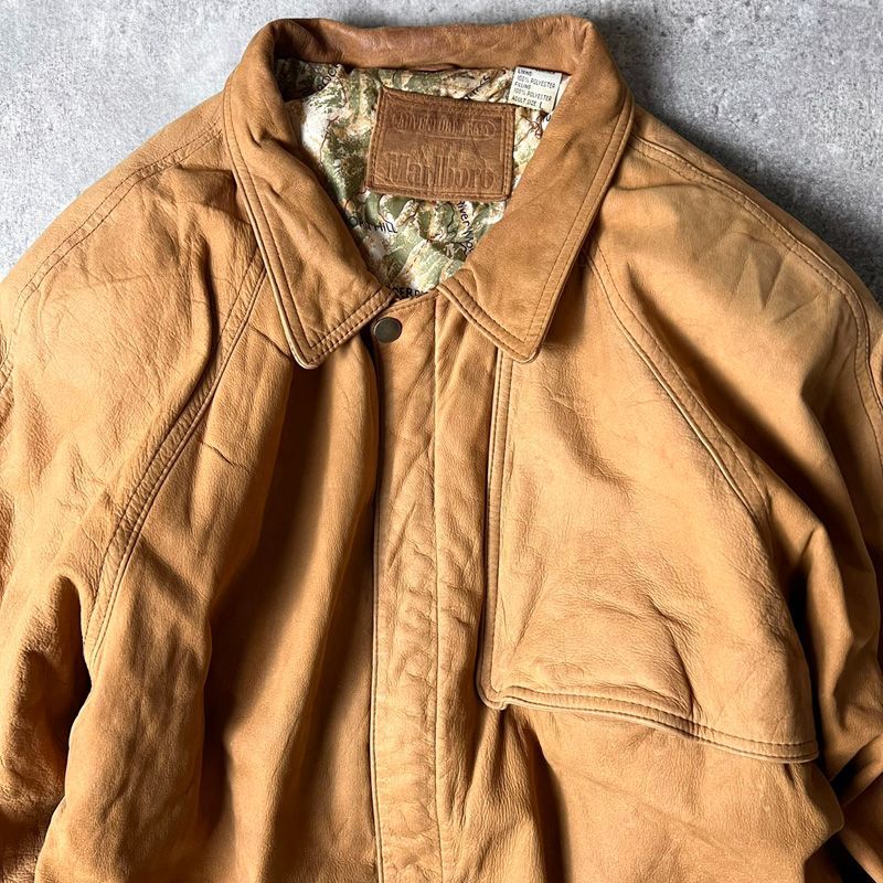 90s Marlboro 中綿入り ガンフラップ 本革 スエード レザー ジャケット