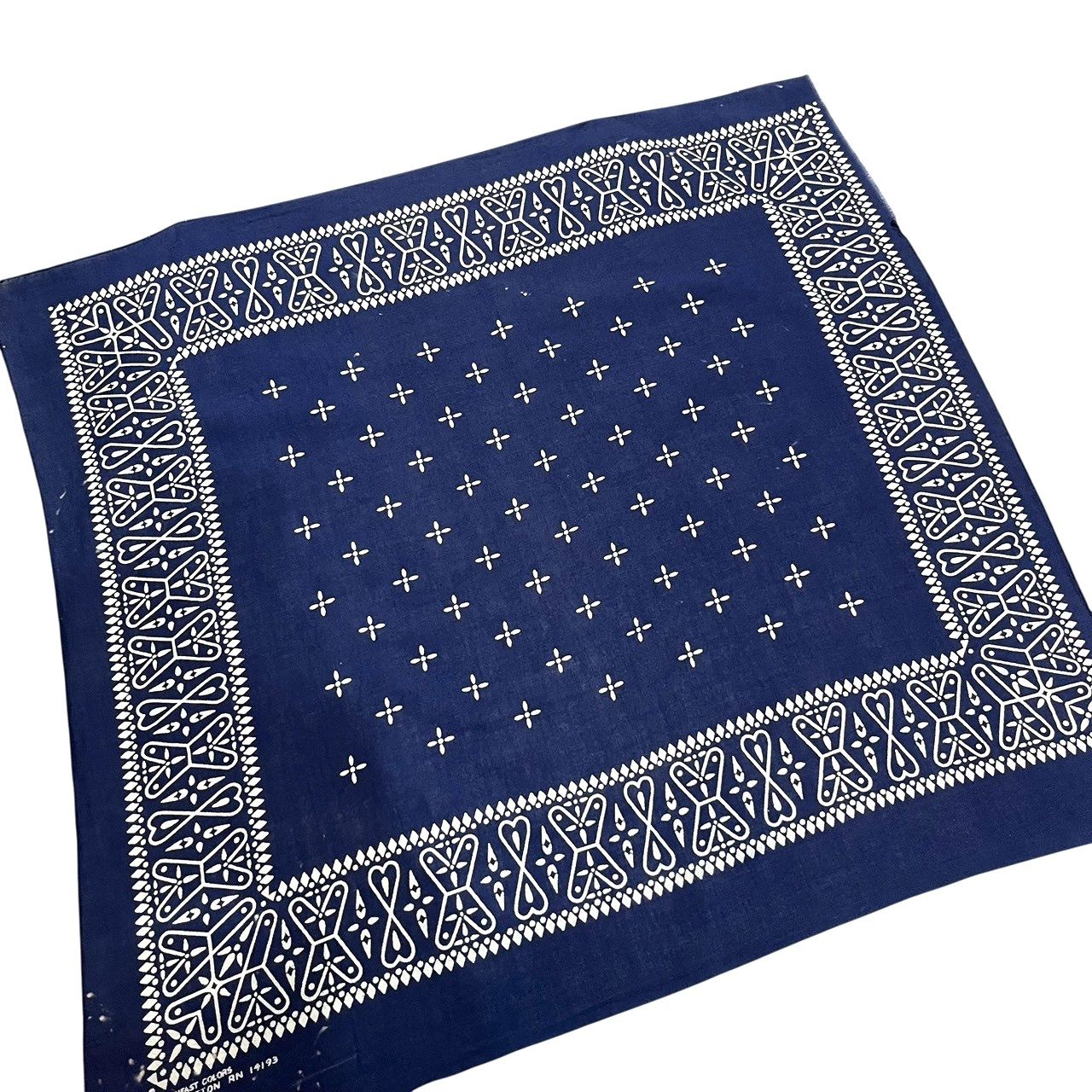 60s ビンテージ クロス柄 コットン バンダナ ネイビー フェード