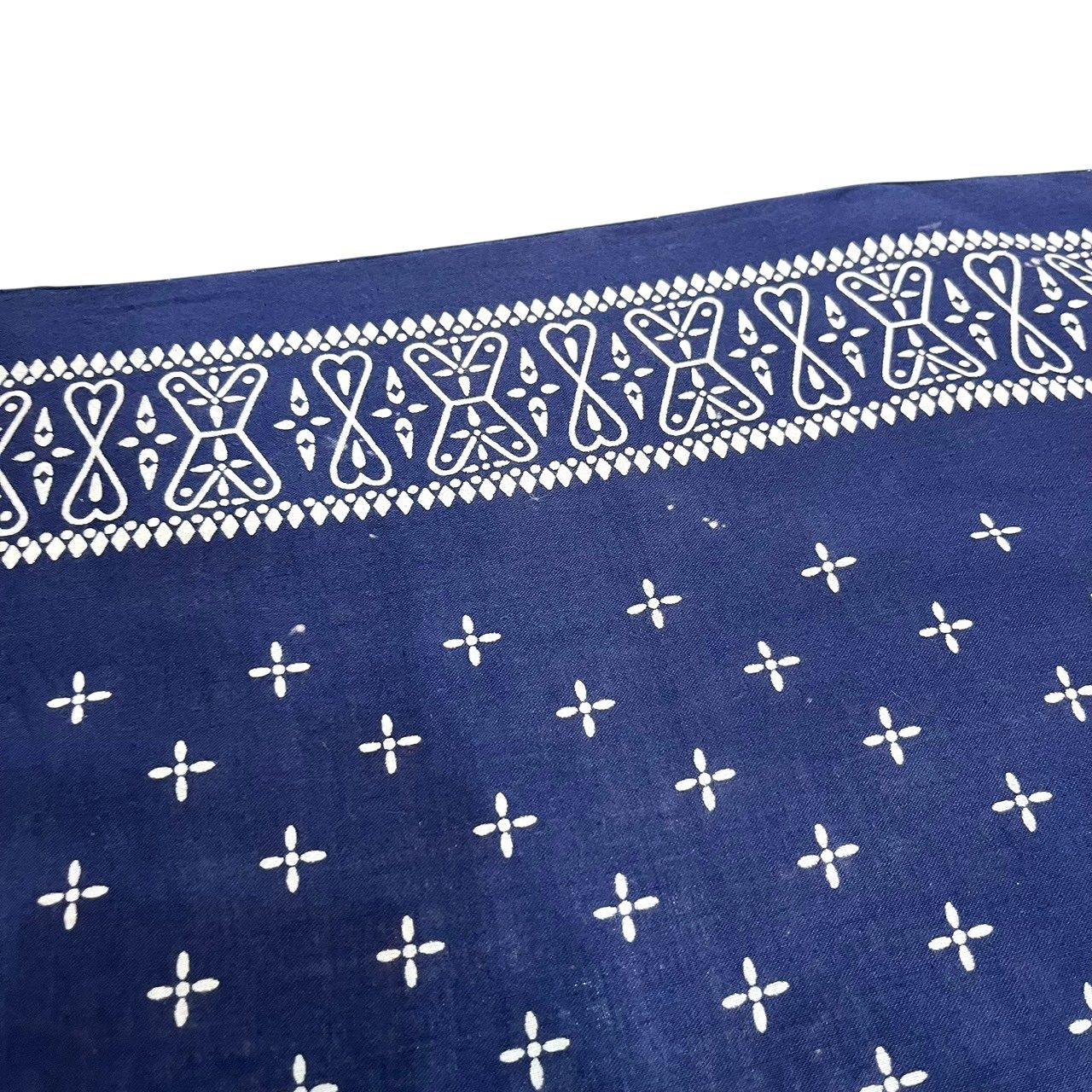 60s ビンテージ クロス柄 コットン バンダナ ネイビー フェード