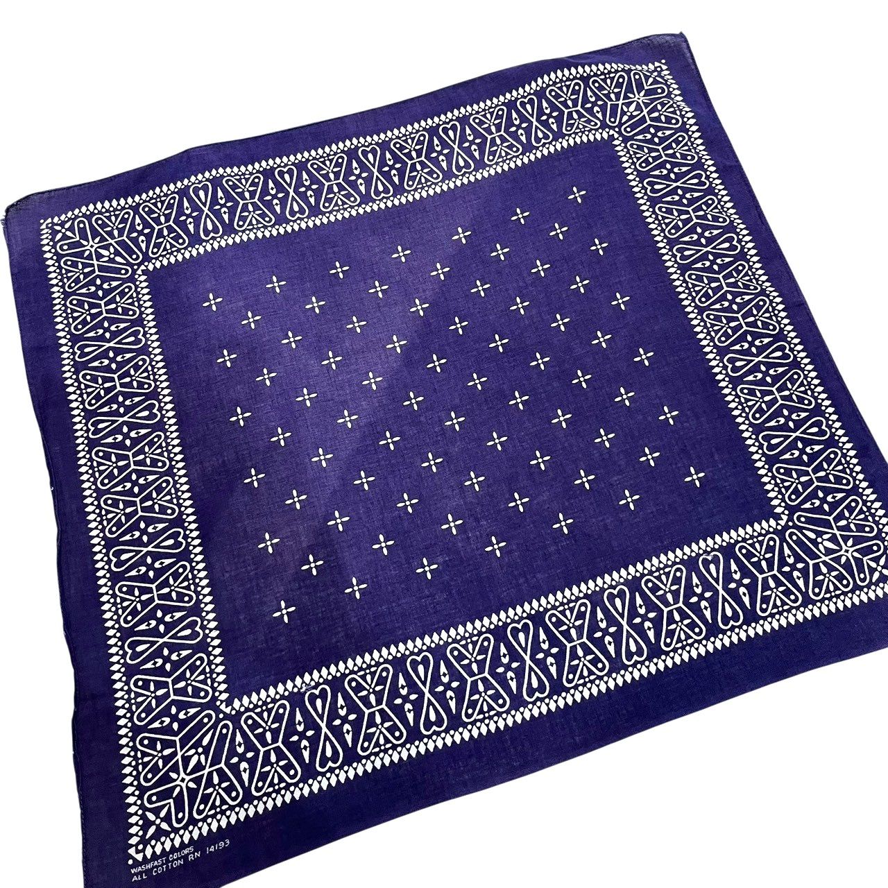 60s ビンテージ クロス柄 コットン バンダナ ネイビー フェード ナス紺