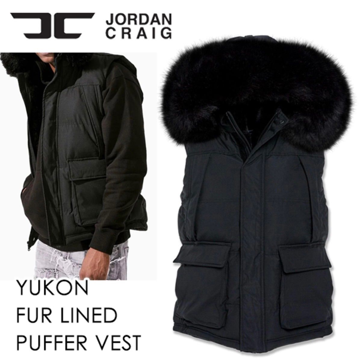本国現地価格 JORDAN CRAIG YUKON FUR LINED PUFFER VEST ダウンベスト ファーベスト 取り外し 2 way BLACK S M
