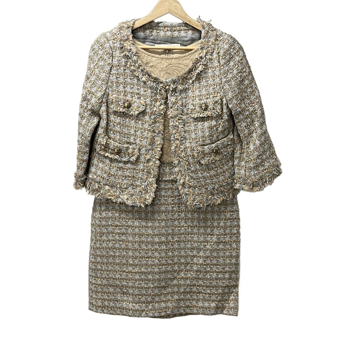 Grace Class グレースクラス ワンピーススーツ レディース ライトブラウン ライトブルー マルチ ツイード