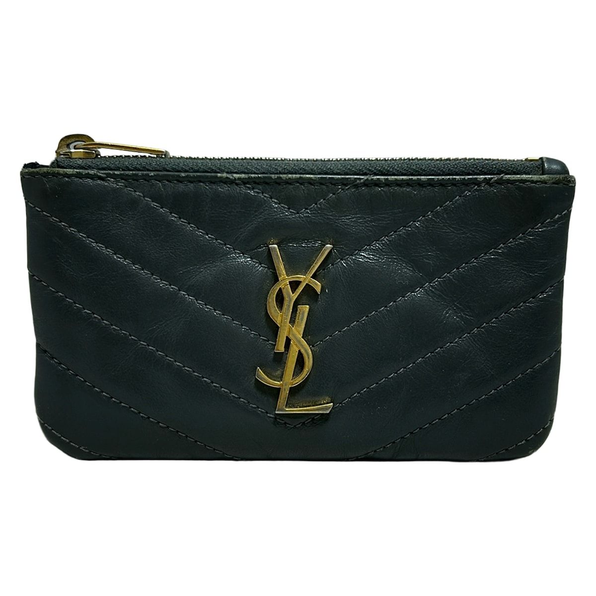 SAINT LAURENT PARIS サンローランパリ コインケース モノグラム サンローラン キーポーチ 438386 ダークグレー キーリング付き レザー