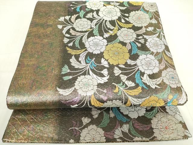 平和屋着物▽佐賀錦 六通柄袋帯 招宴吉兆花 金銀糸 正絹 逸品