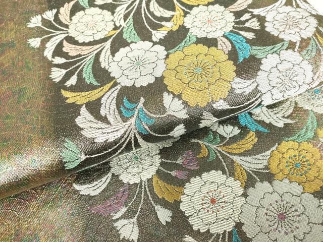平和屋着物▽佐賀錦 六通柄袋帯 招宴吉兆花 金銀糸 正絹 逸品