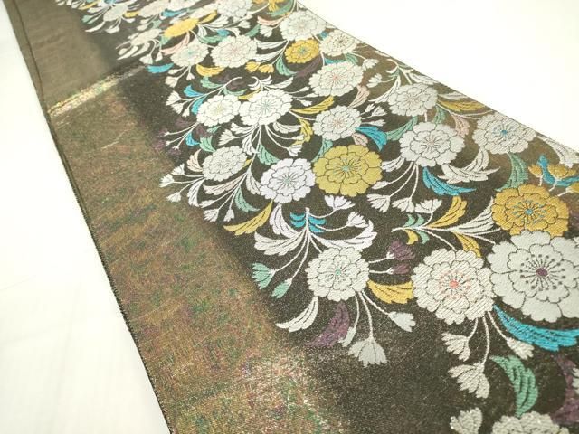 平和屋着物▽佐賀錦 六通柄袋帯 招宴吉兆花 金銀糸 正絹 逸品