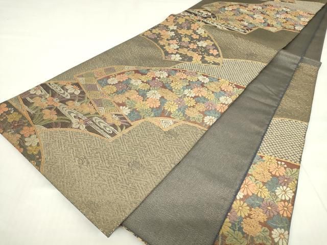 平和屋着物▽六通柄袋帯 唐織 地紙吉祥花文 金糸 正絹 逸品 DAAY9425az