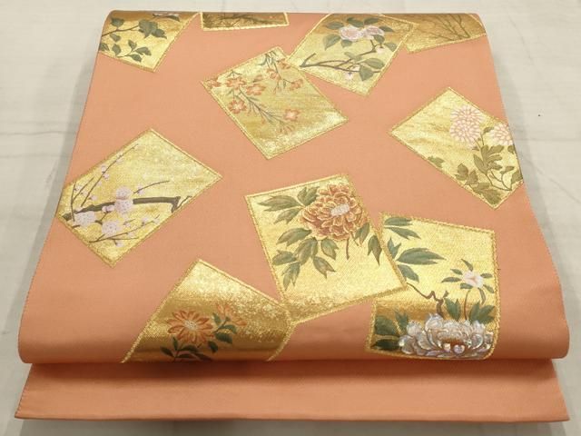 平和屋着物●太鼓柄袋帯　作家物　手描き　風景樹林文　銀通し地　正絹　逸品　CAAZ4127hy 平和屋着物○太鼓柄袋帯 作家物 手描き 風景樹林文 銀通し地