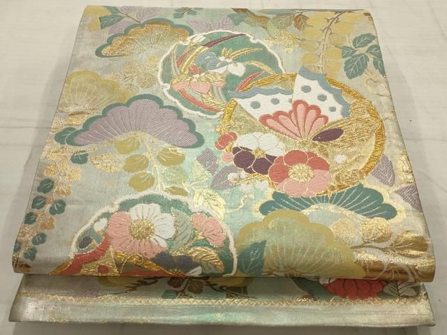 平和屋着物▽六通柄袋帯 唐織 桃山香彩箔 花蝶丸文 金糸 正絹 逸品