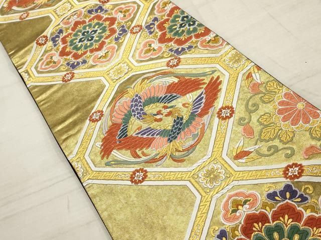 平和屋着物▽六通柄袋帯 花鳥花車文 九百本金弐