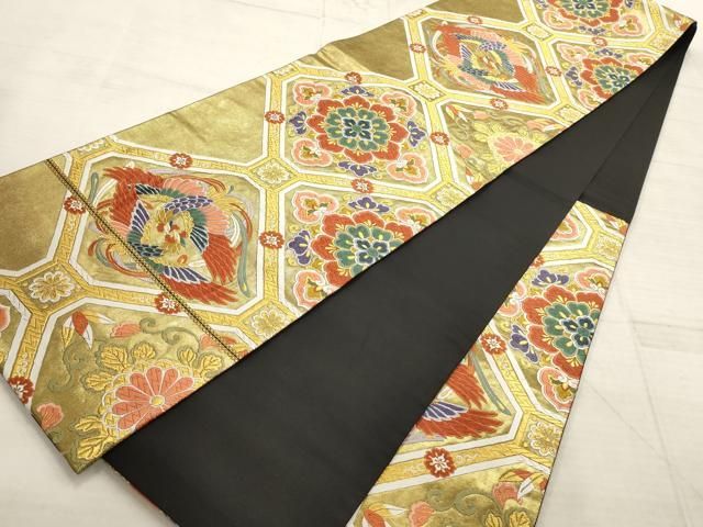 平和屋着物○六通柄袋帯 花丸文 金色繭 正絹 逸品 CABA5171hy