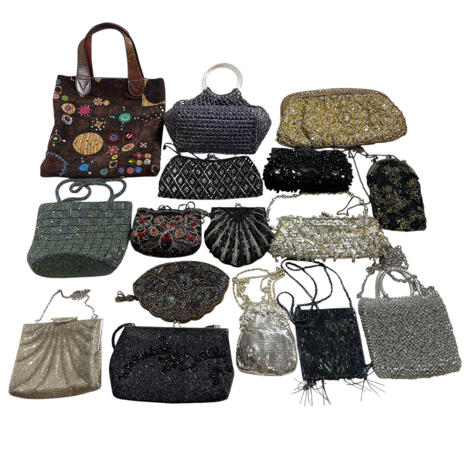 ビーズバッグ 16点 まとめ商品 刺繍 スパンコール ハンドバッグ クラッチバッグ ショルダー パーティー がま口 等 レトロ 4 5 kg