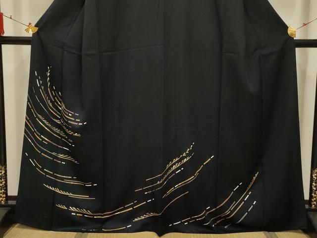平和屋着物□訪問着 枝葉文 黒地 金彩 正絹 逸品 AABD5245sx - メルカリ