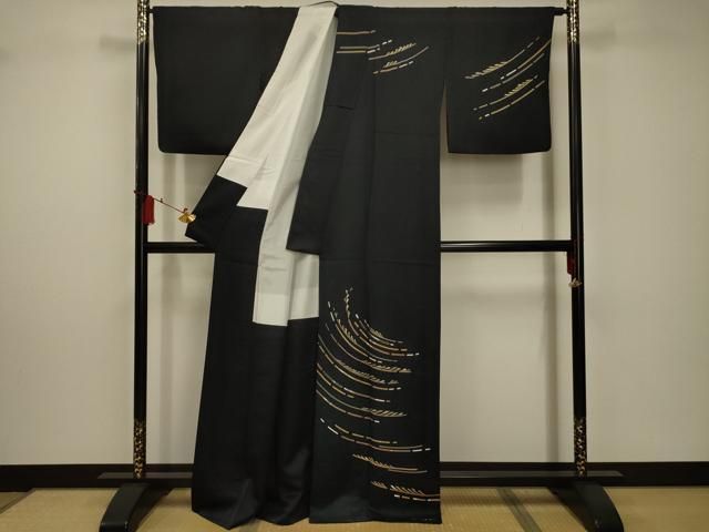 平和屋着物 訪問着 舞蝶文 黒地 金彩 正絹 逸品 AAAN7855bw(仕立て