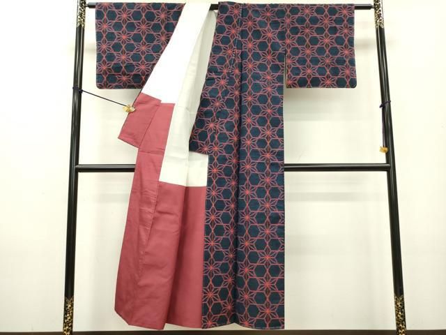 平和屋着物▽上質な紬 単衣 麻の葉間道 正絹 逸品 CAAV3778dy