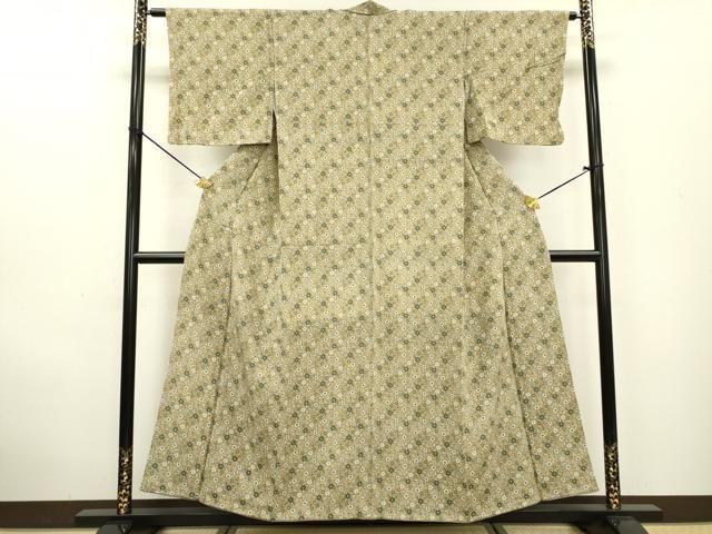 平和屋着物□上質な小紋 更紗花唐草文 鬼しぼ縮緬 正絹 逸品