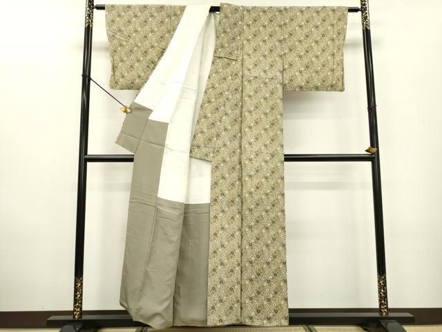 平和屋着物□上質な小紋 更紗花唐草文 鬼しぼ縮緬 正絹 逸品